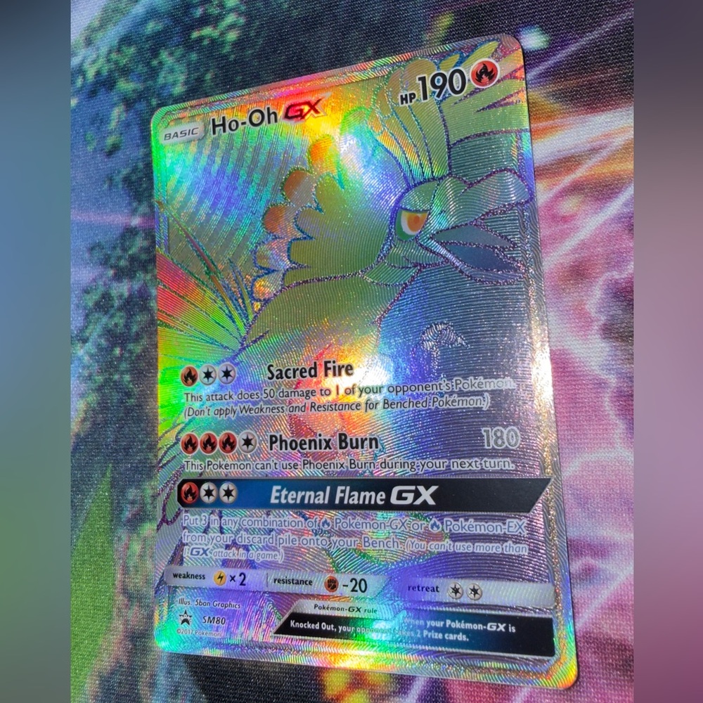 Ho-Oh GX SM80 Full art Rainbow Holo Promo Pokémon Card tcg